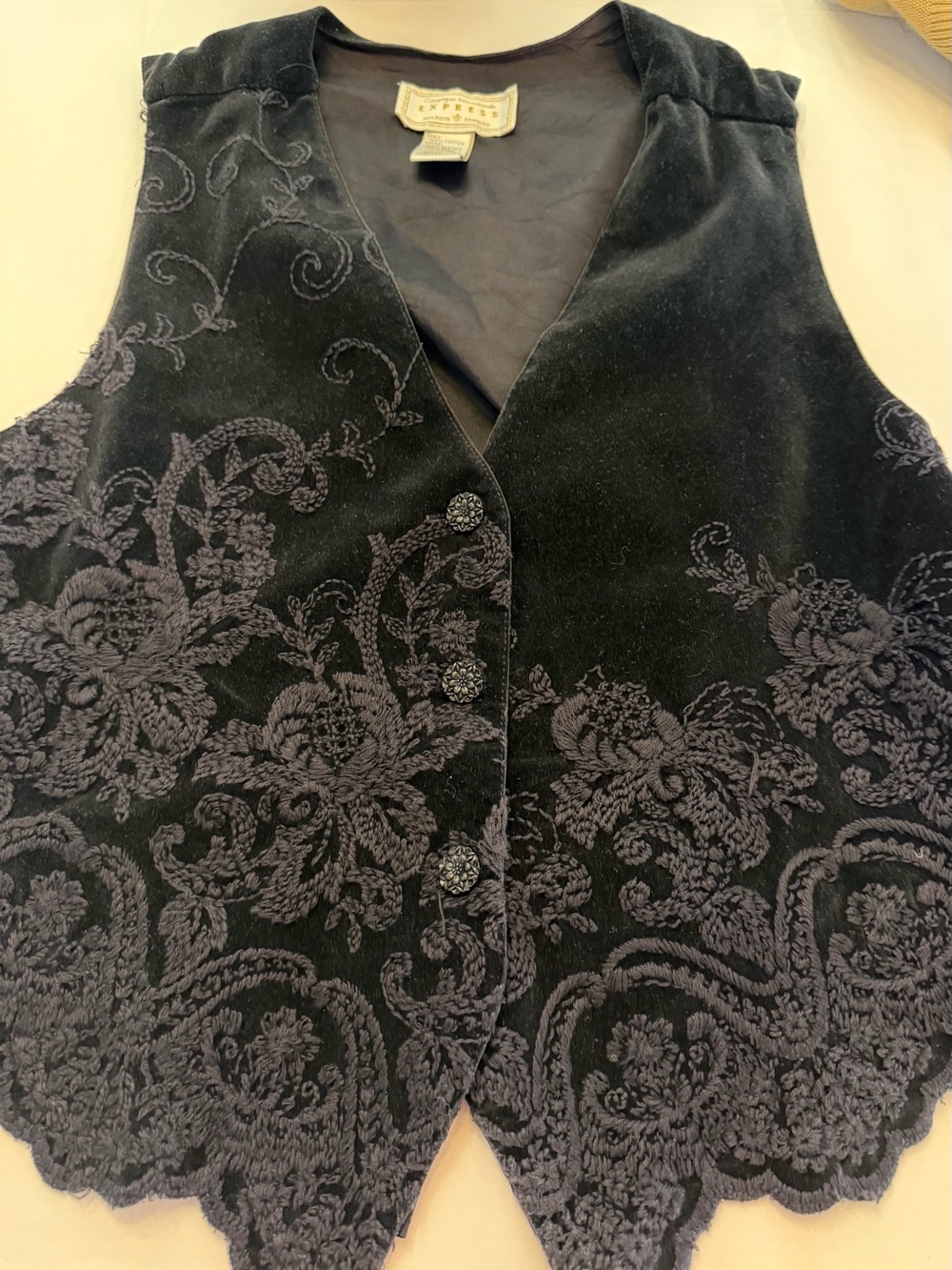 VTG 90s Express Black Velvet Fall Vest Whimsigoth Dark Academia Moody Witchy